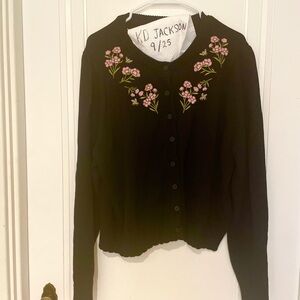Black Floral bees and flowers Embroidered Women's cardigan